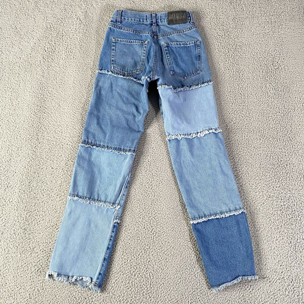 Minga London Patchwork Jeans Womens 24 (25x30) Blue Straight Y2K Made Portugal - Picture 4 of 10